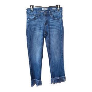 Judy Blue Dark Blue Ankle Jeans with Fringe Hem Cropped Size 7/28
